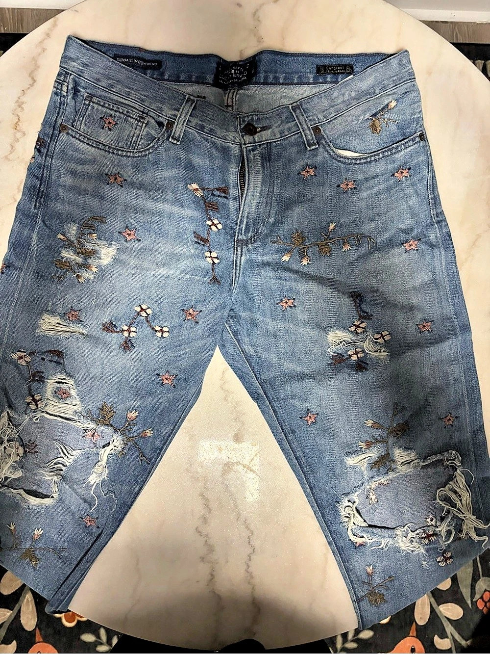 Lucky Brand Floral Embroidered Skinny Jeans Blue Medium (8)